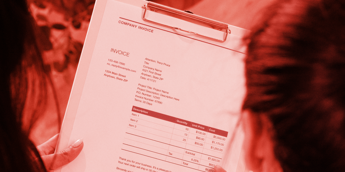 Invoice financing with a red overlay 